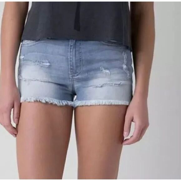 Kancan High Waisted Denim Distressed Shorts Size 3 - Picture 1 of 5